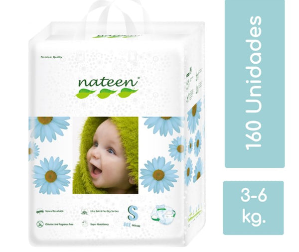 Caja Pañal Ecológico Premium Talla S Nateen 160 unidades