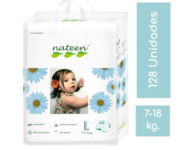 Caja Pañal Ecológico Premium Talla L Nateen 128 unidades