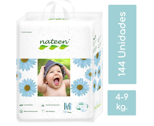 Caja Pañal Ecológico Premium Talla M Nateen 144 unidades