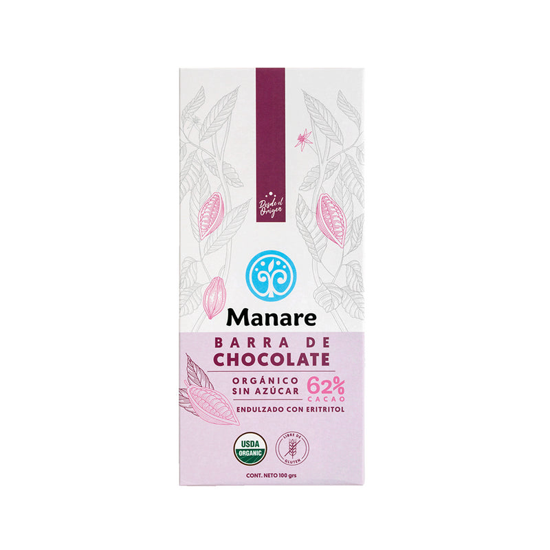 Chocolate sin Azucar Organico 62% Cacao 100 grs Manare