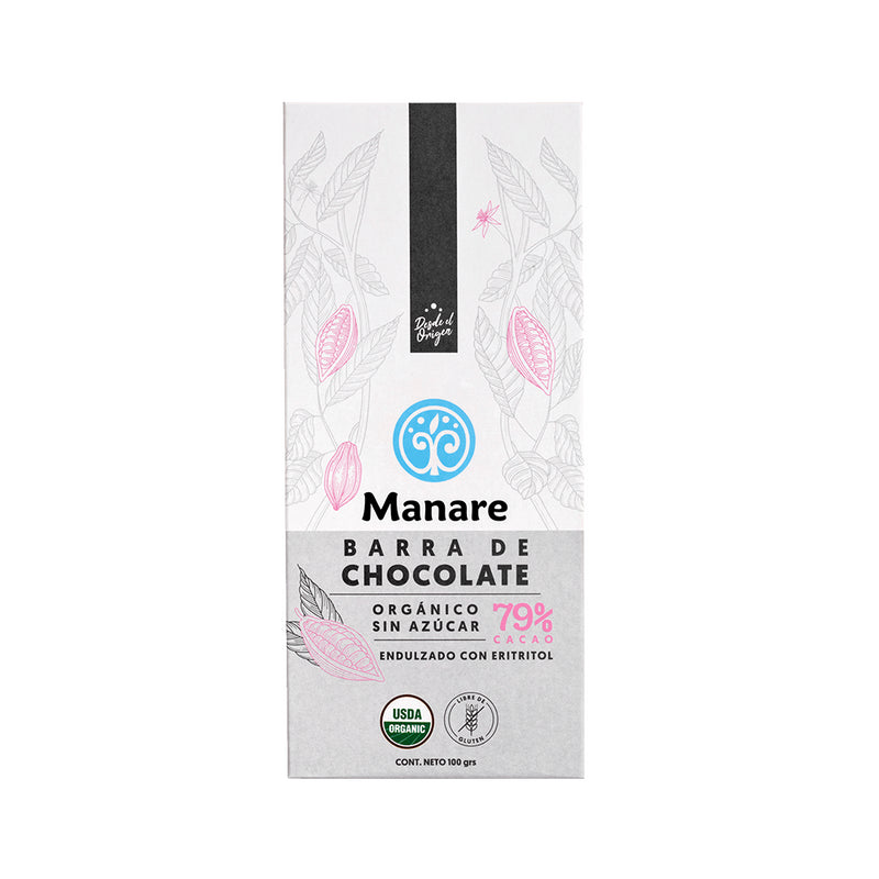 Chocolate sin Azucar Organico 79% Cacao 100 grs Manare