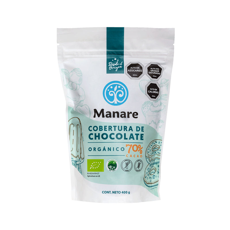 Cobertura de Chocolate Organico 70% Cacao 400g Manare